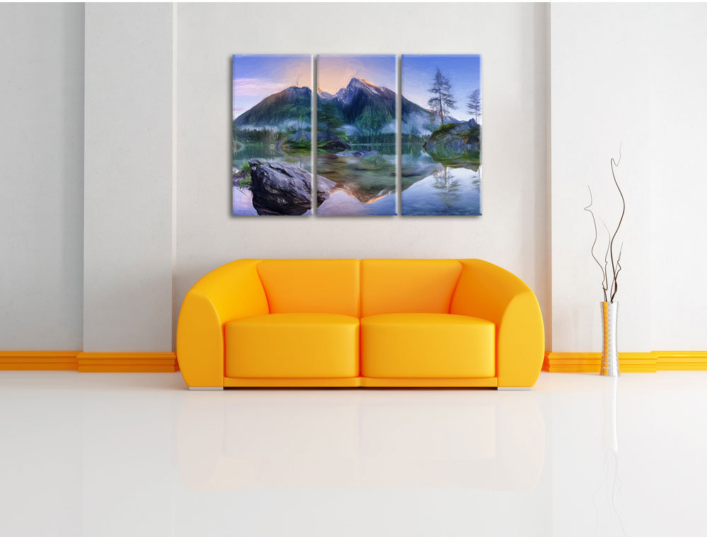 3-tlg. Leinwandbilder-Set „Sonnenaufgang am Hintersee“, Grafikdruck