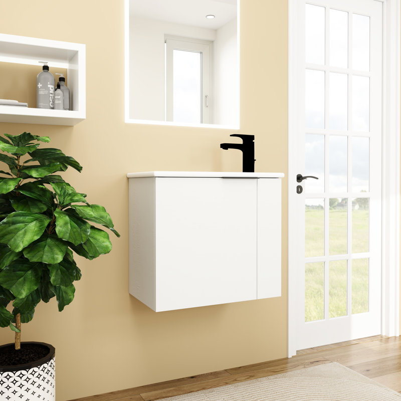 Meuble-lavabo de salle de bain avec lavabo, 22 po, fixation murale, porte à fermeture douce, armoire moderne avec élément de fermeture