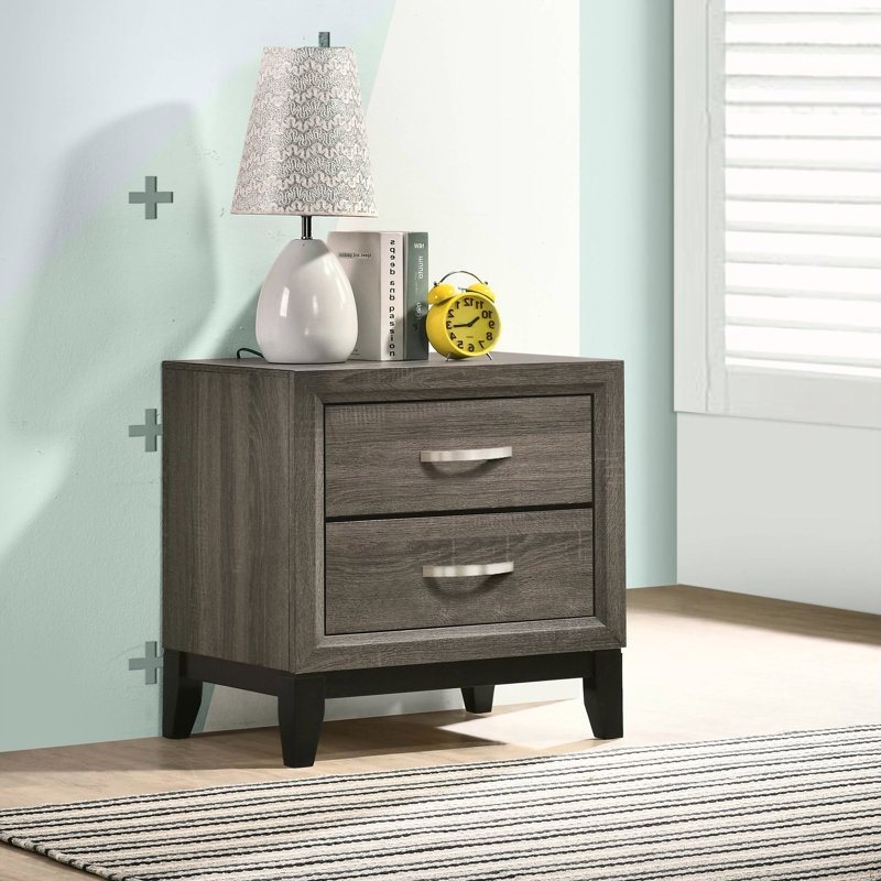 Table de chevet 2 tiroirs Grey Oak