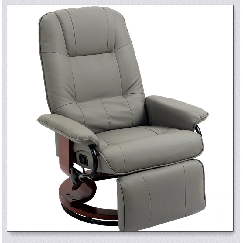 Fauteuil inclinable manuel en similicuir avec accoudoirs rembourrés à base pivotante en bois, Gris