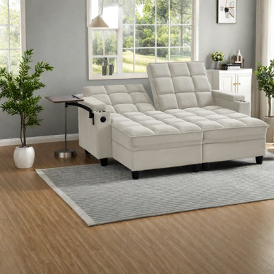 Sofas With Storage, Beige Wood Frame Modern Adjustable Sleeper For Home