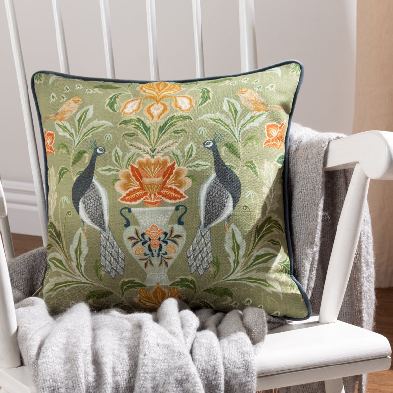 Chatsworth Peacock Floral Square Cushion, Green