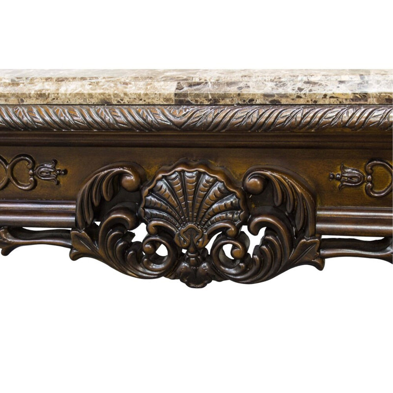 Table de bout traditionnelle en bois massif avec plateau en marbre, table d'appoint sculptée à la main en cerisier