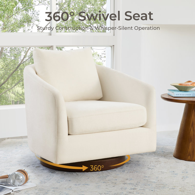 Daisy Swivel Accent Chair with Solid Wood Base, Daisy Chenille