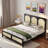 Wood Platform Bed With Rattan Headboard-665575496-665575497