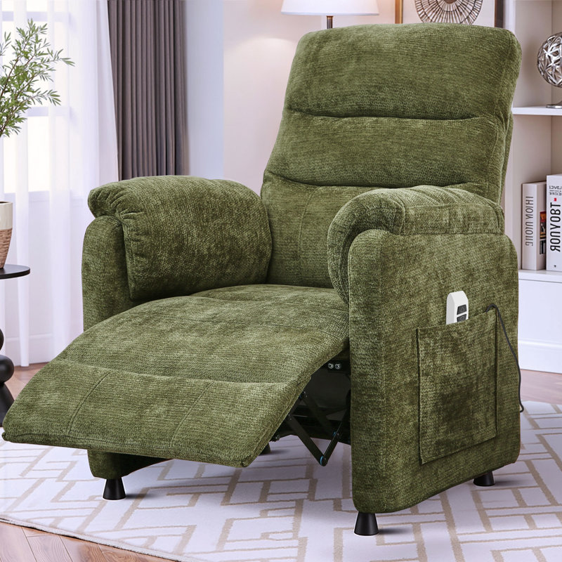 34" Chenille Power Recliner Chair with Side Pockets, Stepless Remote Control, Small Space Electric Recliner, 350 lb Capacity