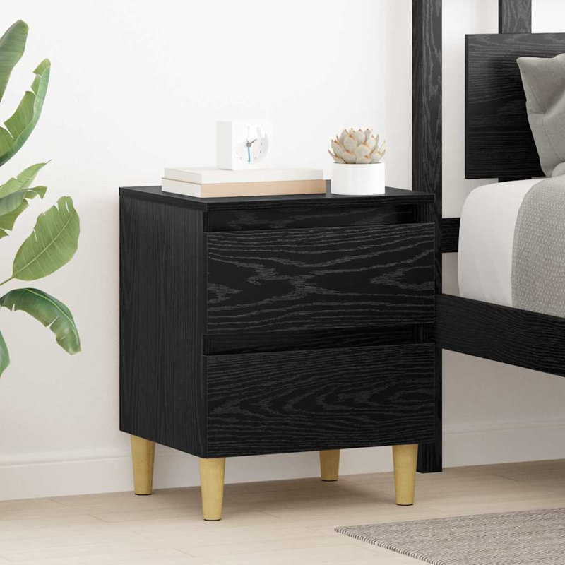 40cm W Manufactured Wood Bedside Table, Black Oak