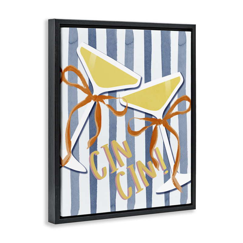 Cadre flottant Cheers Drinks on Stripes, design par Lucille Price, Cadre flottant noir de jais, H 21 po x l 17 po