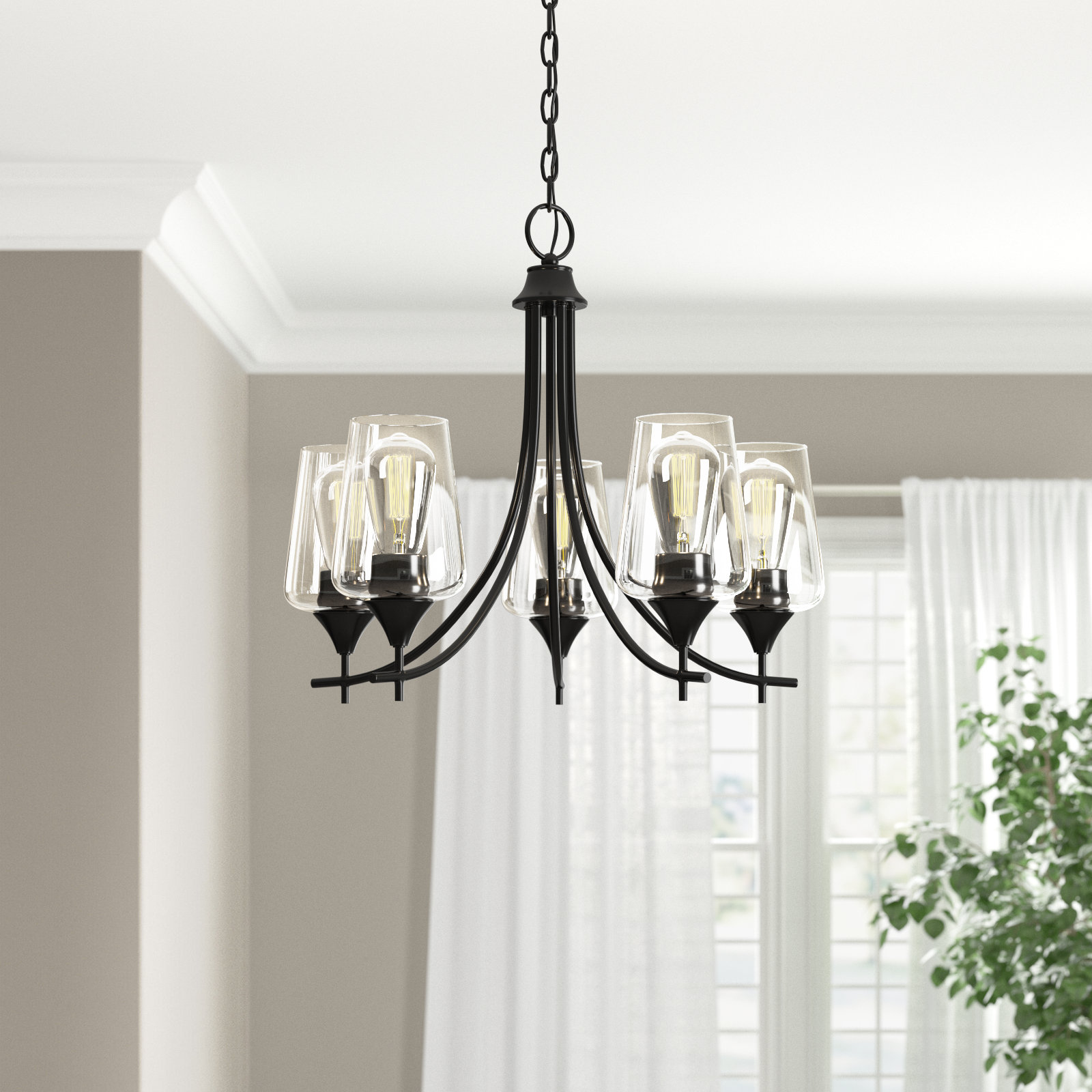 Breena 5 - Light Shaded Classic Chandelier, Matte Black, Clear