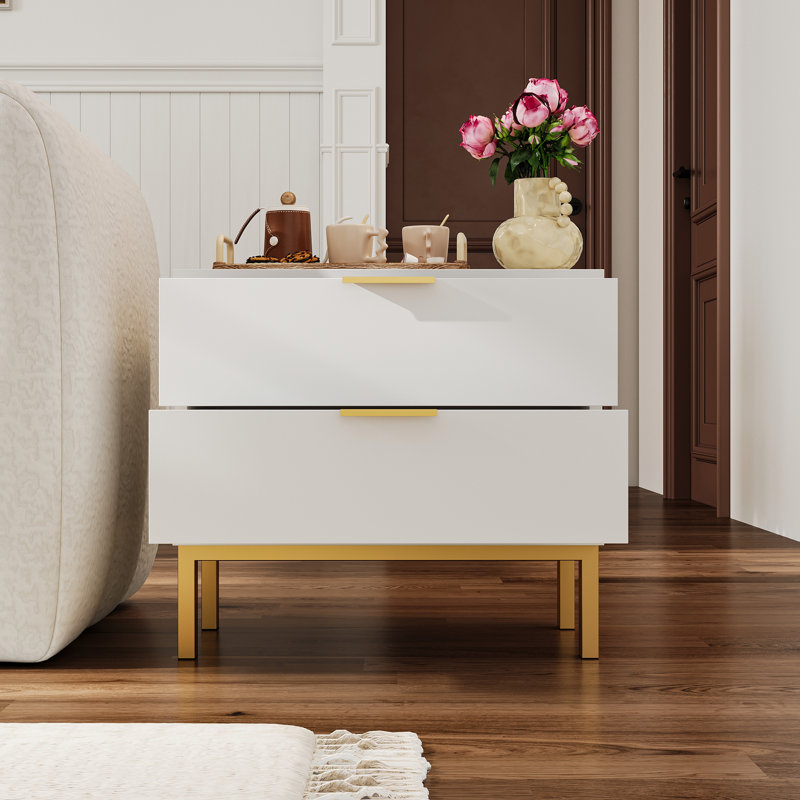 Table de bout 2 pièces avec tiroirs de rangement, Blanc