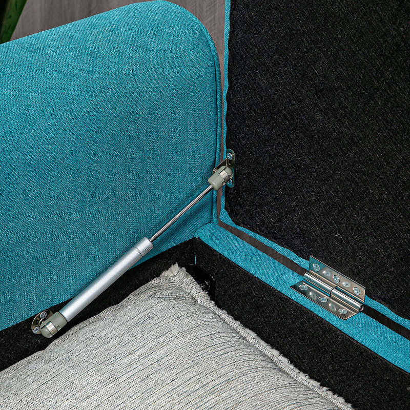 Banc de 50 po avec tissu bleu sarcelle et espace de rangement caché