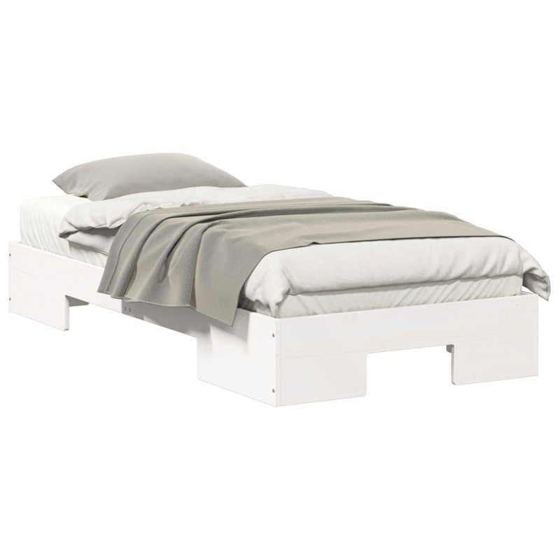 Floor Bed Frame With Storage Solid Pine Wood, Small Single (2'6), White