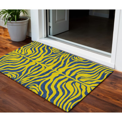 Tapis intérieur lavable à imprimé animal 3 pi x 5 pi jaune et bleu