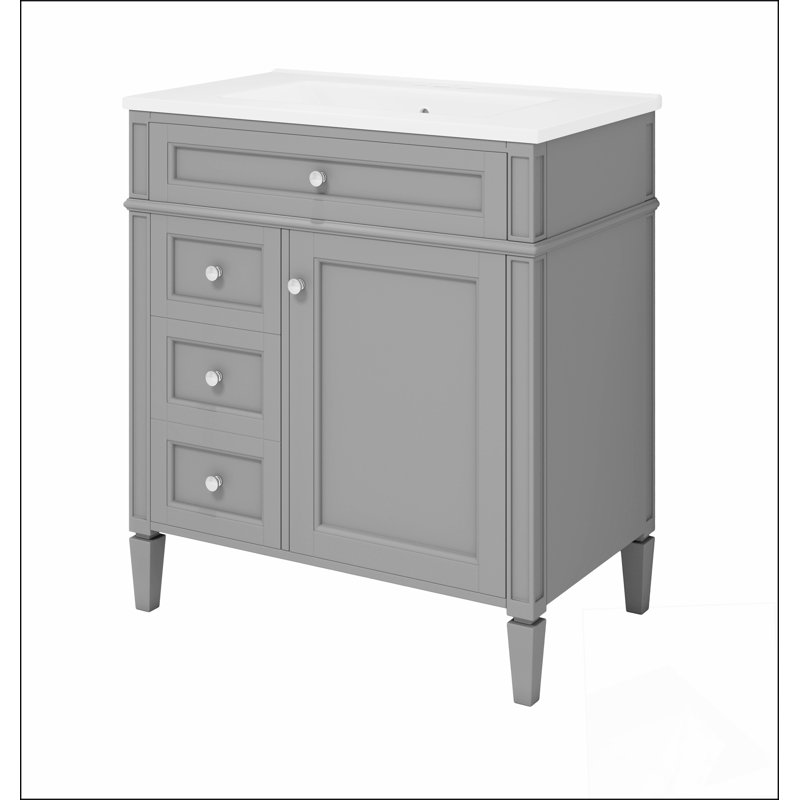 Meuble-lavabo de salle de bain 30 po avec lavabo supérieur, meuble-lavabo moderne avec 2 tiroirs et tiroir basculant, meuble-lavabo simple