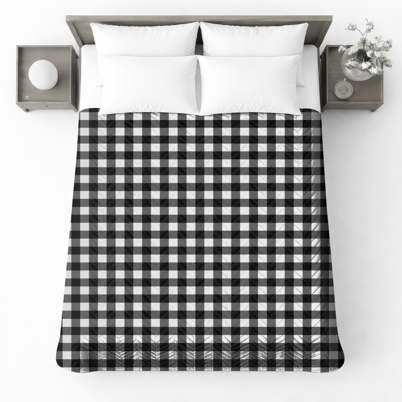 Couvre-lit matelassé noir et blanc Gingham, Double
