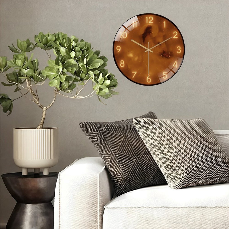 Abstract-Glowing-Clock-Face Art - 12'' Modern Glass Wall Clock