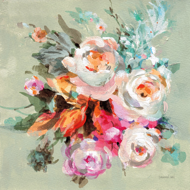 «Windblown Blooms I» par Danhui Nai - reproduction imprimée, H 20 po x l 20 po