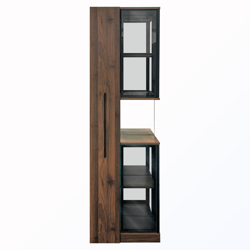 Armoire de rangement autoportante avec portes vitrées et éclairage