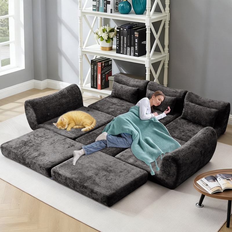 Canapé-lit convertible rembourré 104,72 po avec 3 coussins, canapé amovible, canapé-lit de plancher, canapé-lit modulaire modulaire en chenille moelleux, lits désossés pour le salon, sans assemblage