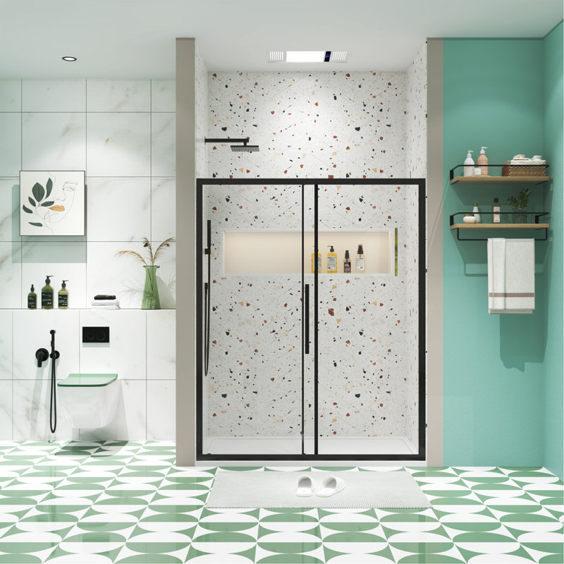 56"-60"W X 72"H Sliding Shower Door, Sliding Door, With 1/4" Tempered Glass, Black