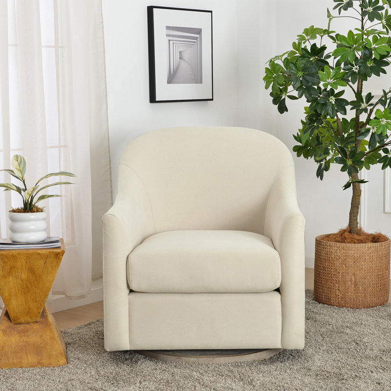 30" Wide Upholstered Swivel Nursery Glider Armchair, Beige