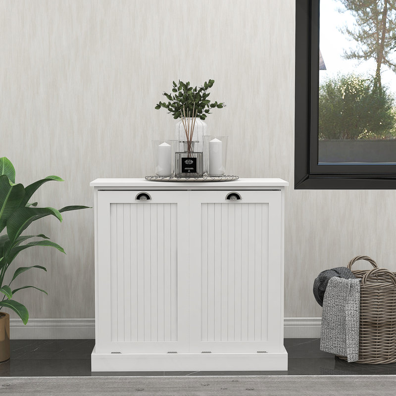 Two-Compartment Tilt-Out Laundry Sorter Cabinet-White