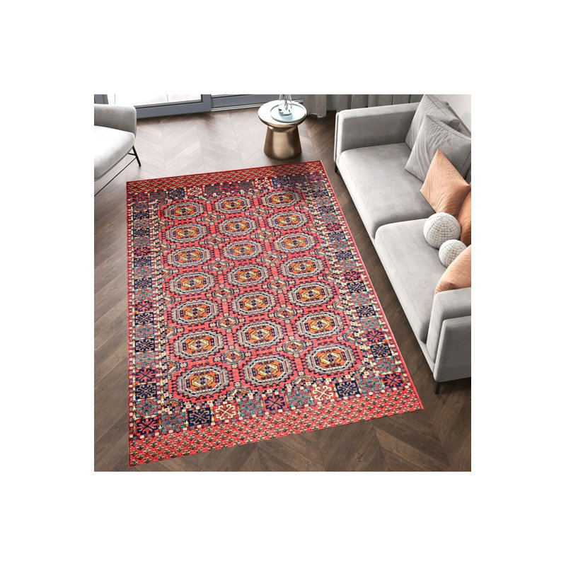 Tapis lavable rétro à motifs foncés et motifs traditionnels foncés, Tapis de couloir 2 pi 6 po x 9 pi 10 po inclus