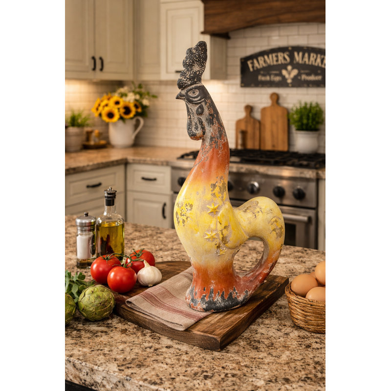 Figurine de coq en céramique patiné - décor de ferme rétro