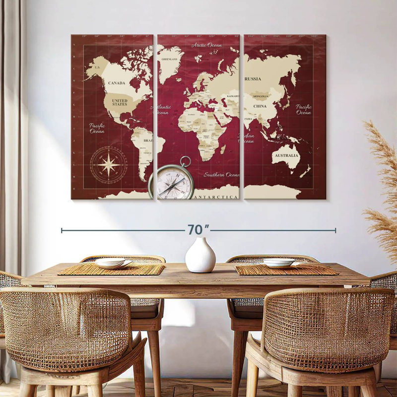 Carte du monde en Alimar, H 42 po x l 65 po
