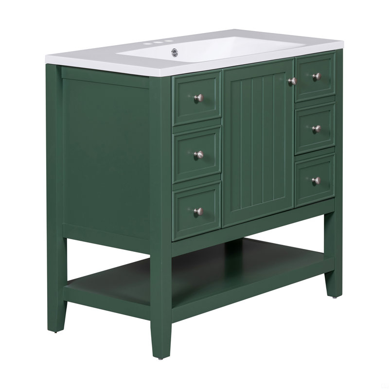 Meuble-lavabo avec lavabo, une armoire et trois tiroirs Dancy, Vert