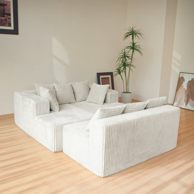 Canapé modulaire modulaire en forme de U, méridienne de 130 pouces à 4 places avec design réversible, tissu en velours côtelé beige et beige - canapé adaptable pour le salon ou la chambre à coucher.