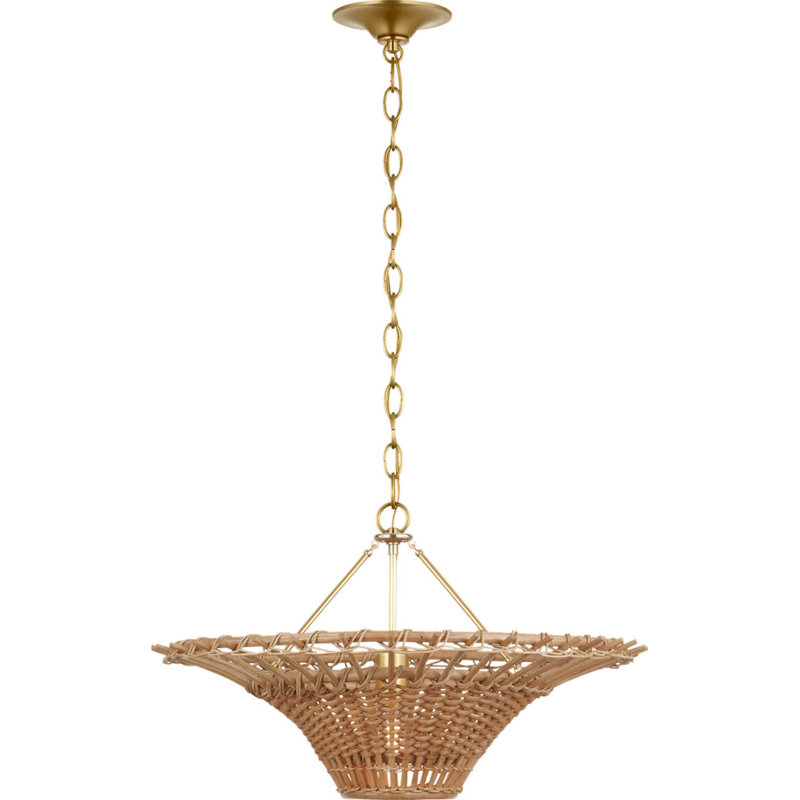 Elona Chandelier in Hand-Rubbed Antique Brass with Wicker, 15" H x 24" W x 24" D, Natural Wicker