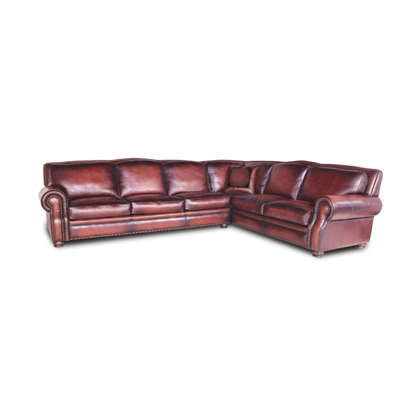 Bethesda Sectional, Cognac Leather Hand Genuine Leather with Croc