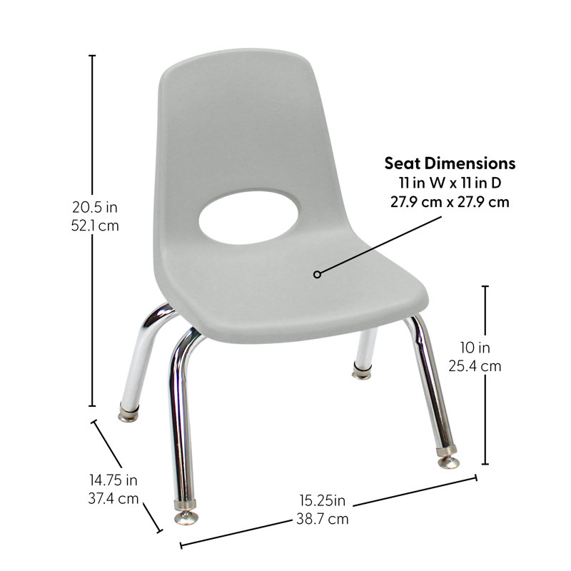 Chaise de classe empilable, 10", Gris clair, Pivotant et oscille