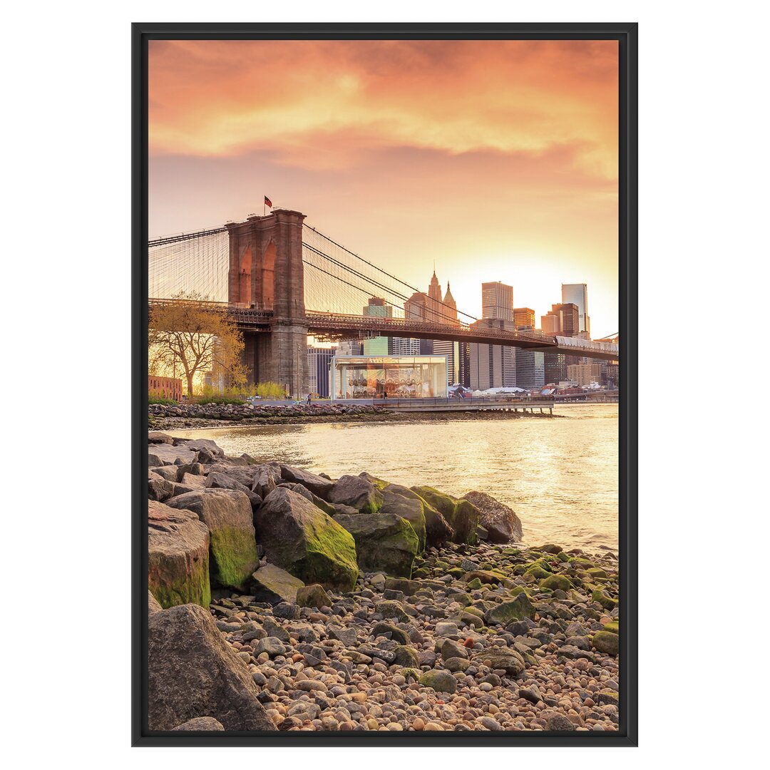 Gerahmtes Wandbild Brooklyn Bridge Sonnenuntergang