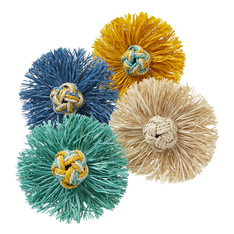 Handcrafted Mustard Raffia Napkin Rings with Woven Knots (Set of 4)