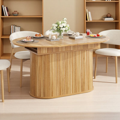 Table de salle à manger extensible de 55,11 po à 70,86 po avec pieds rayés pour le salon et la cuisine
