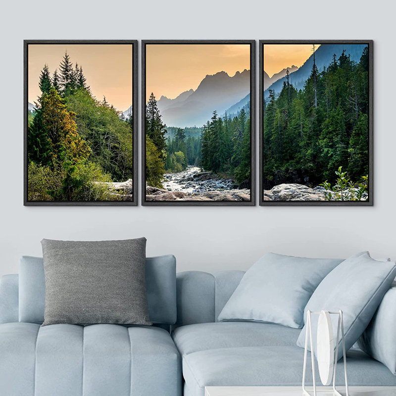 Nature Landscape Colorado Forest Mountain Nature Photograph Landscape Scenery Triptych - Framed Canvas 3 Piece Print