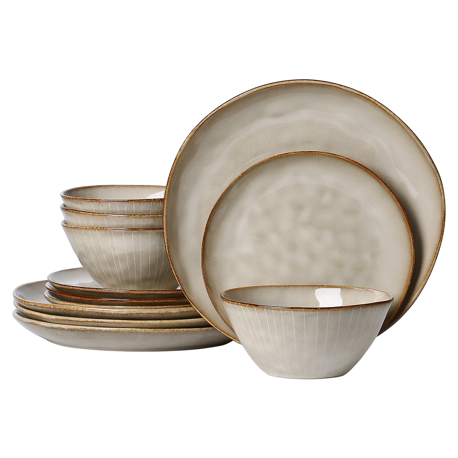  Poise 12 Piece Stoneware Dinnerware Sets ,service For 4, Brown