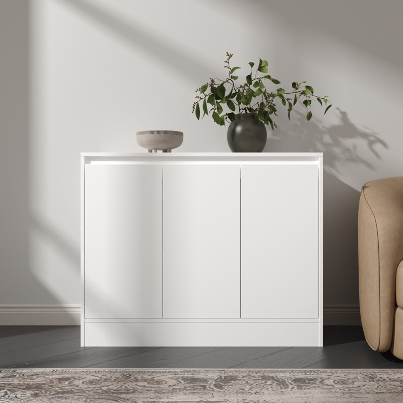 Buffet Cabinet With Storage, Coffee Bar Cabinet With 3 Doors And Adjustable Shelf, Modern Kitchen Buffet Sideboard For Living Room, Kitchen, White