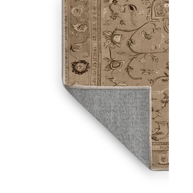 Tapis brun Tabriz lavable à la machine, Rectangle de 5 pi x 8 pi