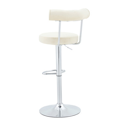Ensemble de 2 chaises de bar réglables rembourrées en velours doux avec pieds chromés argentés