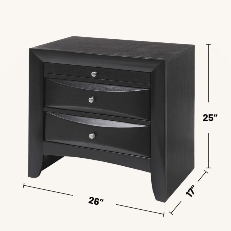 Élégante table de chevet en bois avec beaucoup de rangement et un design fonctionnel, Noir, noir, noir, noir