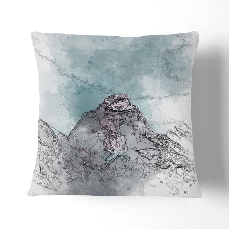 Mountain Peak in Wyoming Sketch Cushion with Filling, 40cm H x 40cm W x 15cm D, Stone