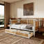 Lit de jour simple en rotin de style traditionnel avec 2 tiroirs pour un espace limité, chambre d'amis, aucun sommier nécessaire, blanc antique-650884250