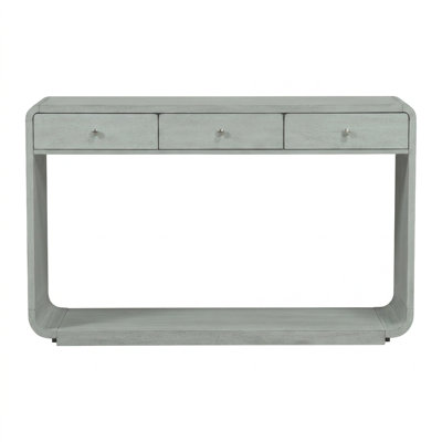 Console classique avec 3 tiroirs de rangement spacieux, tablette ouverte, support de pieds courbé, fabrication en bois composite robuste, assemblage facile, convient au vestibule, au couloir, au salon, au bureau