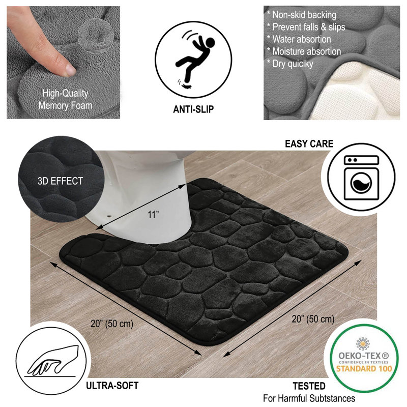 Black Memory Foam 3D Pebble Contour Bath Rug 20" x 20"