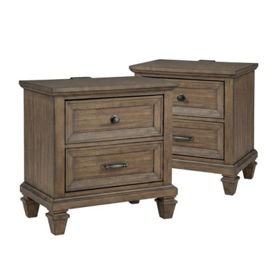 Wood 2-drawer Nightstand Set Of 2, Solid Acacia Bedside Table With Usb Charging, Bedroom Side Table