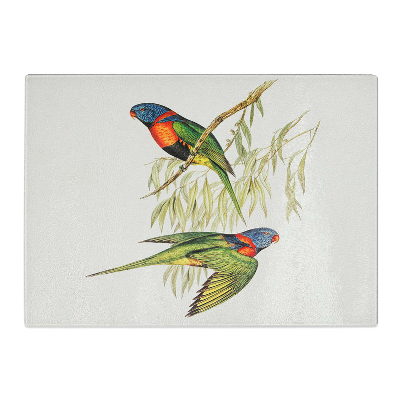 Tempered Glass Collared Lorikeets by Elizabeth Gould Chopping Board, 28.5 cm W x 20 cm L