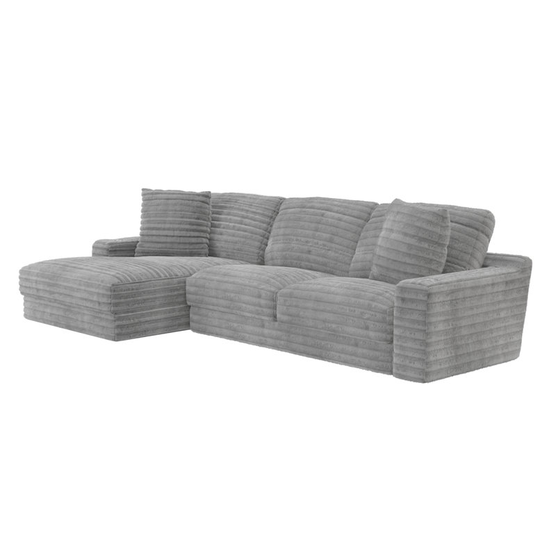 Blossie 123" W Corduroy L-Shaped Stationary Sectional, Gray, Left Hand Facing